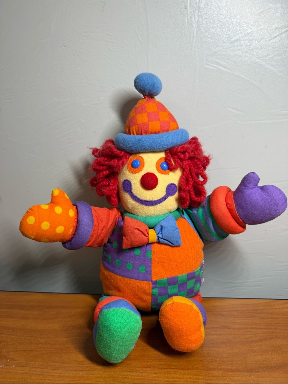 Vintage Gymboree Clown 15" Colorblock Red Orange Blue Green Retro Stuffed Animal